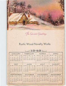 Postcard The Seasons Greetings 1942 Calendar from Rustic Wood Novelty Works