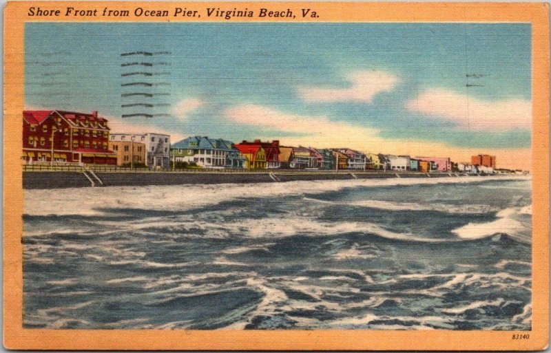 Virginia Virginia Beach Shore Front From Ocean Pier 1952