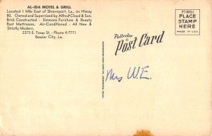 Shreveport Louisiana Al-ida Motel Linen Vintage Postcard AA30132