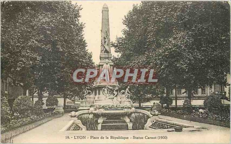 Old Postcard Lyon Place Carnot Statue of the Republic