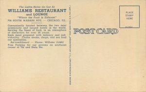 Linen Postcard; Williams Restaurant & Cocktail Lounge Wabash Ave Chicago IL