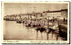 Old Postcard Boulogue Sea Fishing Boats Wharf in the background the St. Peter...
