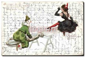 Postcard Circus Clown Old Woman