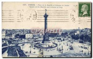 Paris Old Postcard Place de Bastille and a column of July