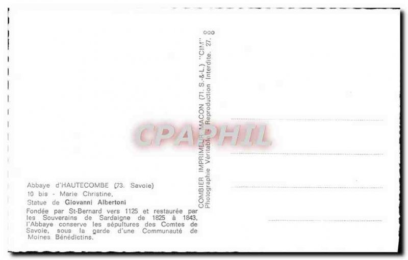 Modern Postcard Abbaye D & # 39Hautecombe Marie Christine Statue of Giovanni ...