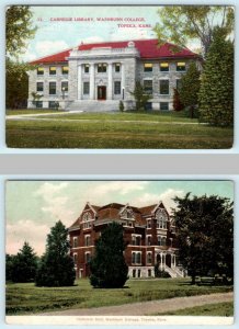 2 Postcards TOPEKA, KANSAS KS ~ Carnegie Library, Holbrook Hall WASHBURN COLLEGE