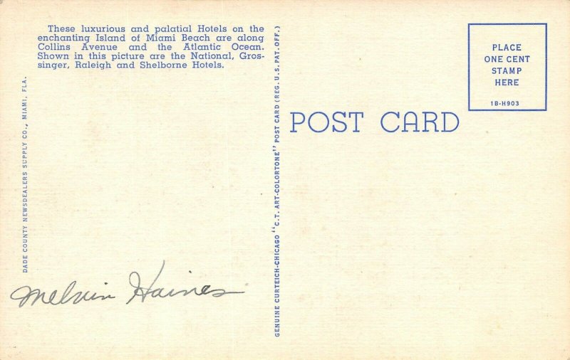 LP30    Miami Beach Florida Postcard Ocean Front Hotels