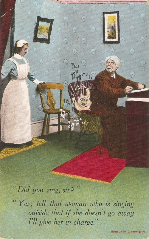 Comic scene. Do you ring, sir? Yes, tell. .. Bamforth humorous PC Serie # 1707