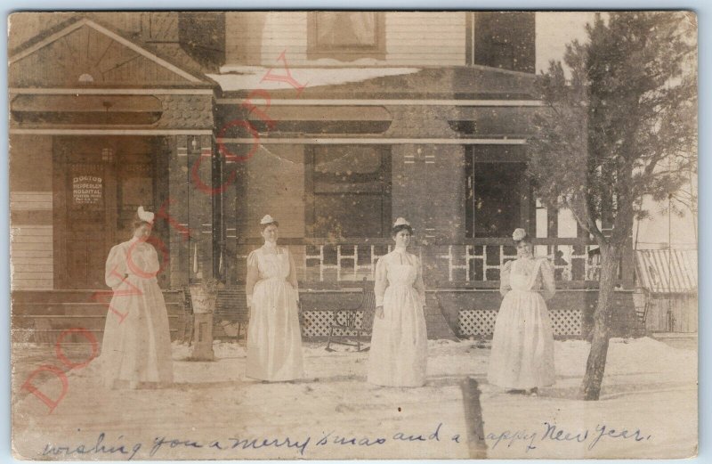 c1900s Beatrice, Neb RPPC Community Hospital Nurses Photo Gale UDB Postcard A102