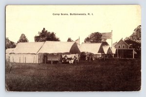 Postcard Rhode Island Buttonwoods RI Camp Scene Flag Tents 1910s Unposted