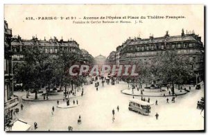 Old Postcard Paris Avenue de l & # 39Opera and French Theater Square Fountain...