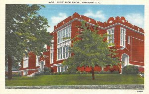 ANDERSON, South Carolina SC    GIRLS HIGH SCHOOL    ca1940's Linen Postcard