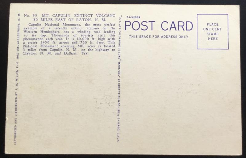 Postcard Unused Mt Capulin Volcano Raton NM LB