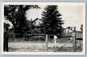 c1940's Greetings From Schultze's Resort Crivitz WI RRI RPPC Photo Postcard