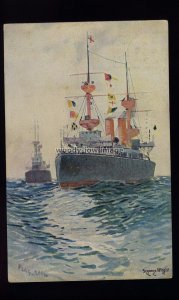 na9138 - R.N. Warship - HMS (Flag Ship) - Artist, Seppings Wright - Art postcard