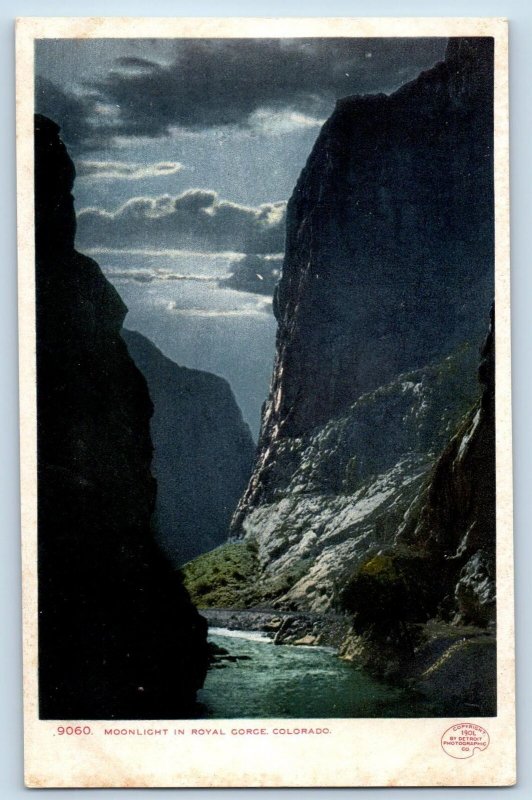 Royal Gorge Colorado CO Postcard Moonlight Mountain Trail Scene c1905's Antique