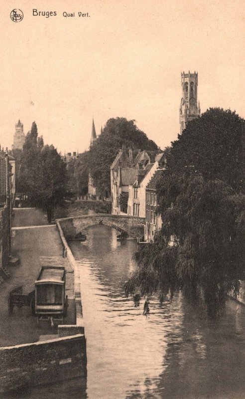 Belgium, Bruges Quai Vert Ern Thill Bruxelles Serie Canal Vintage Postcard