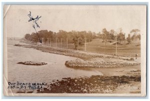 c1910's Shore Road Boardwalk By The Sea View Long Island NY RPPC Photo Postcard 