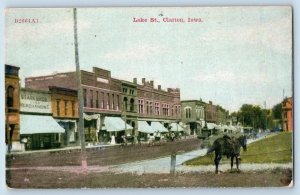 Clarion Iowa IA Postcard Lake Street Business Section Horse Scene c1910s Antique