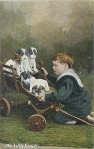 Lot 4 british vintage postcards children playing scenes happy days puppy dog pet