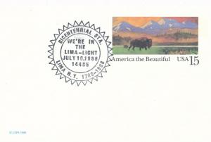 Buffalo America Beautiful Postal Card # UX120 Lima NY Bicentennial Cancel 1988