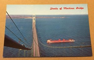 VINTAGE UNUSED POSTCARD STRAITS OF MACKINAC BRIDGE, MICHIGAN