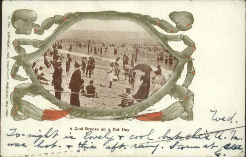 Beach Scene Crab Border Ocean Grove NJ Cancel 1904 Postcard