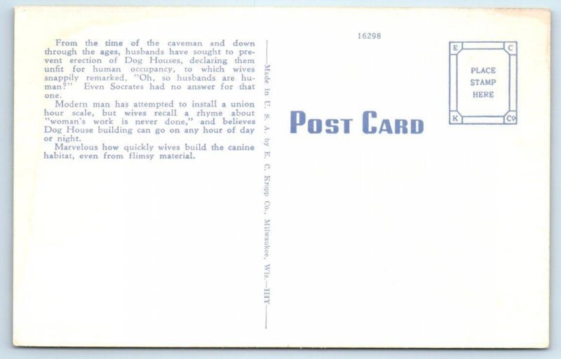 RAY WALTERS Comic DOG HOUSE Watch Your Step c1940s Linen Kropp Postcard