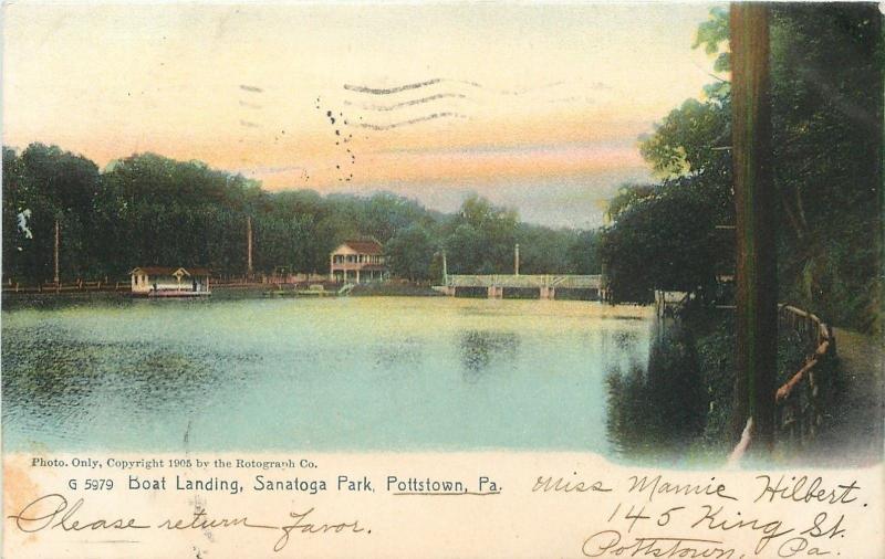 Pottstown Pennsylvania~Sanatoga Park~Boat Landing~Bridge~1907 Rotograph 