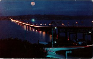 Lake Washington Floating Bridge at Night Seattle WA C1962 Vintage Postcard C68