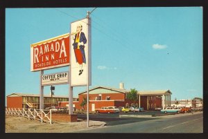 Classic Pecos, Texas/TX Postcard, Ramada Inn, Hi-Way 80 & 17, 1950's Cars