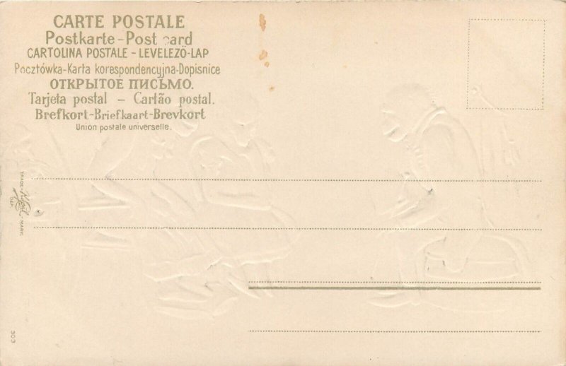 Humanized embossed comic monkeys caricature humor 1900s vintage postcards