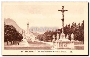 Old Postcard Lourdes Basilica and Calvary Breton