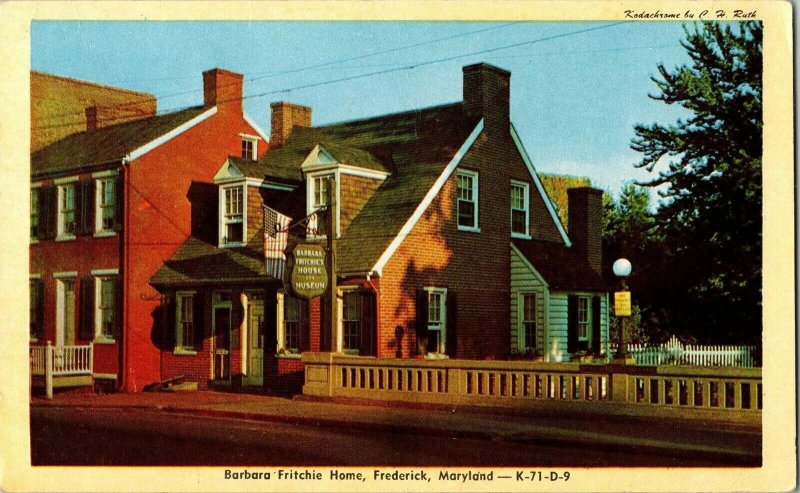 Barabar Fritchie Home Frederick Maryland Modern Pharmacy House Postcard VTG 