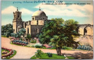 San Antonio Texas TX, 1948 Mission San Jose, Second Mission Built 1720, Postcard