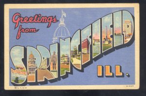 GREETINGS FROM SPRINGFIELD ILLINOIS VINTAGE LARGE LETTER LINEN POSTCARD