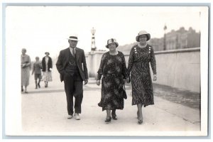1933 Candid Man Woman Child Brighton Beach England RPPC Photo Postcard