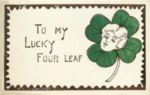 Artist Impression C-1905 Lucky 4 leaf clover girl private Postcard 20-1881