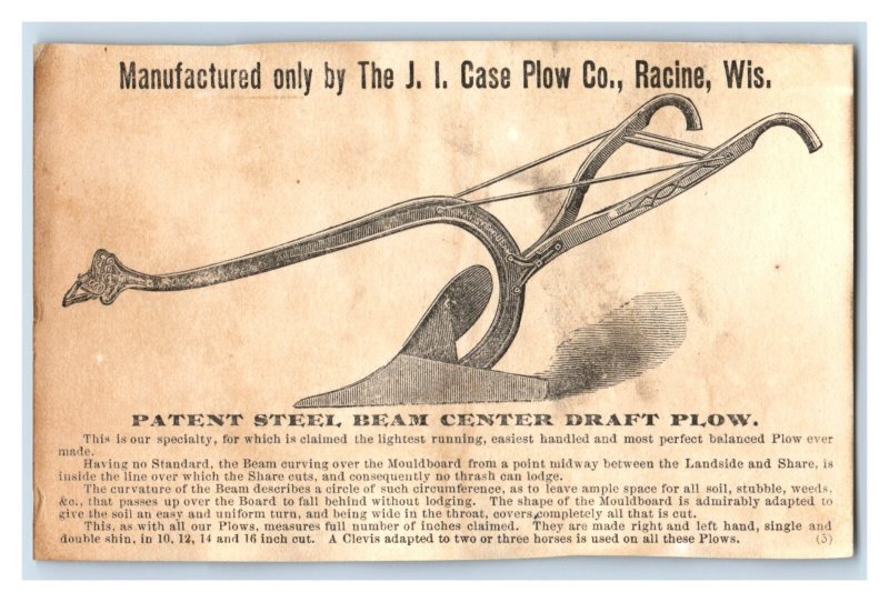 1870s-80s J. I. Case Plow Co. Steel Beam Center Draft Plow Racine, WI F70