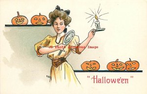 Halloween, Leubrie & Elkus No 2215-3, JOLs Watching Woman with Candle & Mirror