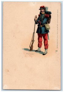 France Postcard Repos Military Soldier With Rifle Gun c1905 Unposted Antique