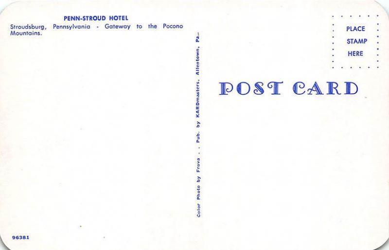Stroudsburg PA Penn-Stroud Hotel Old Cars Postcard