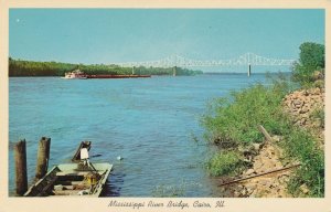 Cairo IL, Illinois - Tug Boat and Barge nearing Mississippi River Bridge