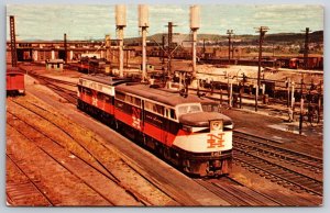 New Haven ALCO FA Cab 0409 Train Rail Yard Connecticut 1957 Chrome Postcard F17