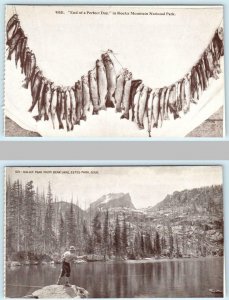 2 Postcards ESTES PARK, CO Rocky Mountain National Park FISHING BEAR LAKE & Fish