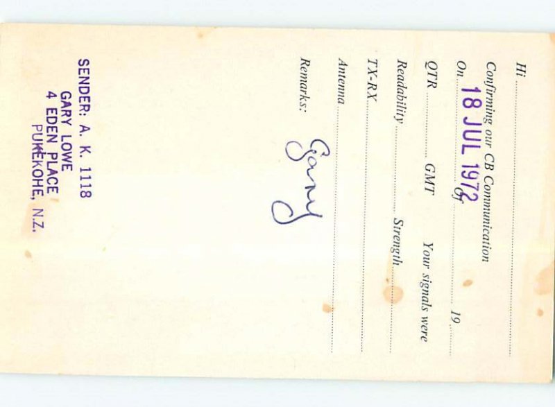 Pre-1980 RADIO CARD - CB HAM OR QSL Pukekohe - Auckland New Zealand AH3131