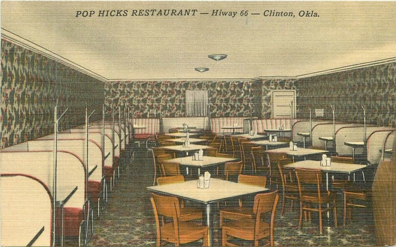 Postcard Oklahoma Clinton Hicks Restaurant Mason Advertising route 66  23-1907