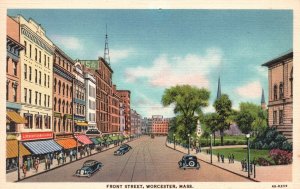Vintage Postcard Front Street Shopping Thoroughfare Worcester Massachusetts MA