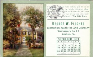 Sharon Pennsylvania 1912 George W Fischer Jewelry Advertising Postcard U16