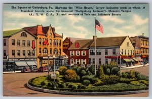 The Square At Gettysburg Pennsylvania, Vintage Linen Postcard